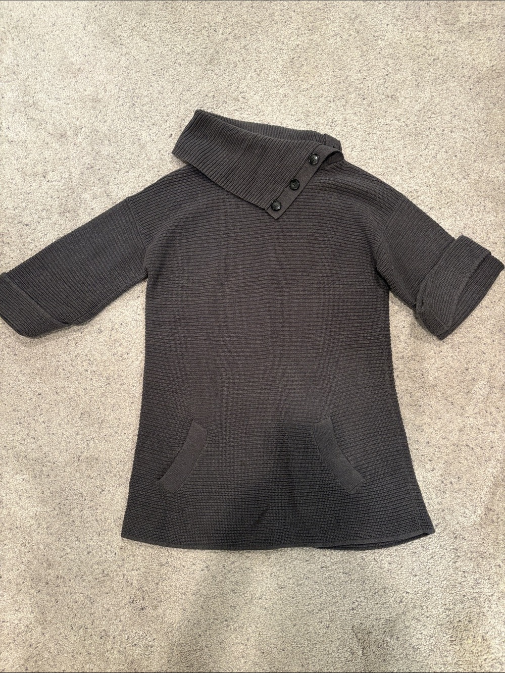 Ann Taylor Black Foldover Cowl Sweater with Button Placket
